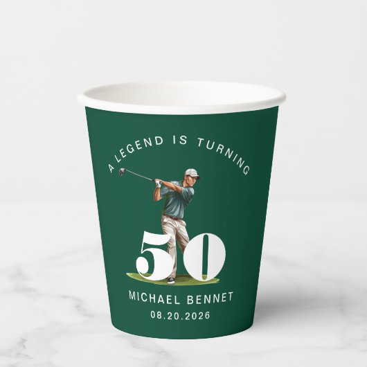 Modern Green Sport Golfer 50th Birthday 紙コップ (正面)