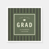 Modern Green Sporty Stripes Graduation Party スタンダードカクテルナプキン (正面)
