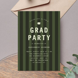 Modern Green Sporty Stripes Graduation Party 招待状