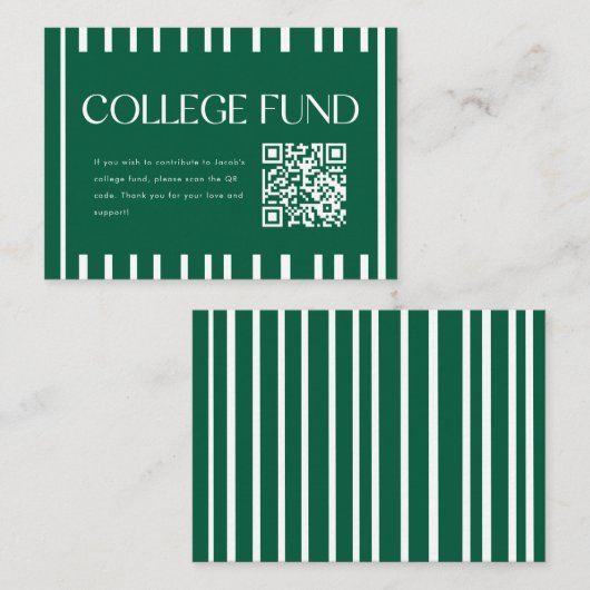 Modern Green Striped College Fund QR Code エンクロージャーカード (正面/裏面)