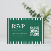 Modern Green Striped Graduation Party QR Code 出欠カード (スタンド正面)