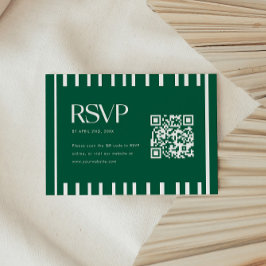 Modern Green Striped Graduation Party QR Code 出欠カード