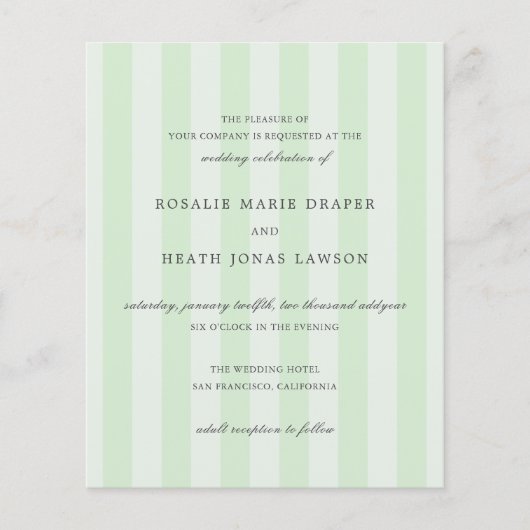 Modern Green Stripes Elegant Budget Wedding Invite チラシ (正面)