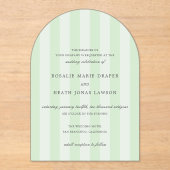 Modern Green Stripes Elegant Wedding アクリル招待状 (正面)