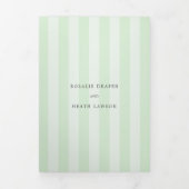 Modern Green Stripes Elegant Wedding 三つ折り招待状 (カバー)