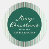 Modern Green Stripes Merry Christmas ラウンドシール (正面)