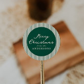 Modern Green Stripes Merry Christmas ラウンドシール