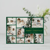 Modern Green Stylish Multi Photo Grid Holiday Card 箔シーズンカード (立ち正面)