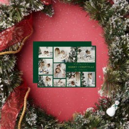 Modern Green Stylish Multi Photo Grid Holiday Card 箔シーズンカード