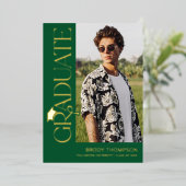 Modern Green Tassel 3 Photo Graduation 箔招待状 (立ち正面)