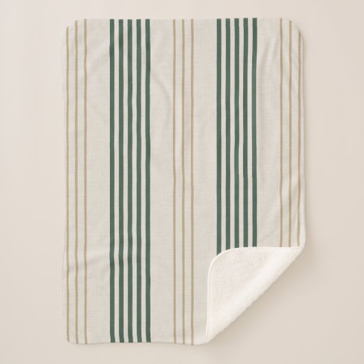 Modern Green Ticking Stripe Linen Texture シェルパブランケット (正面)