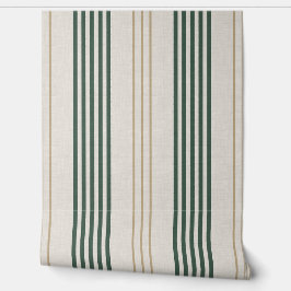 Modern Green Ticking Stripe Linen Texture 壁紙