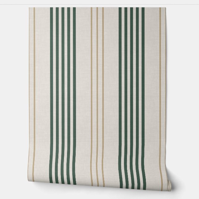 Modern Green Ticking Stripe Linen Texture 壁紙 (ほどく)