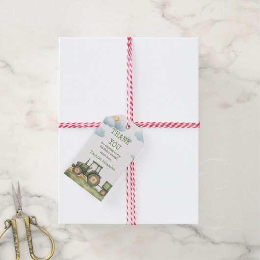 Modern Green Tractor 1st Birthday Party ギフトタグ (より糸付き)