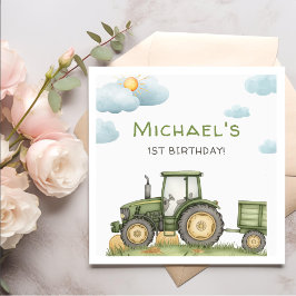 Modern Green Tractor 1st Birthday Party スタンダードカクテルナプキン