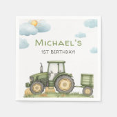 Modern Green Tractor 1st Birthday Party スタンダードカクテルナプキン (正面)
