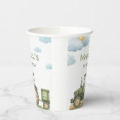 Modern Green Tractor 1st Birthday Party 紙コップ (左)