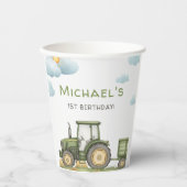 Modern Green Tractor 1st Birthday Party 紙コップ (正面)
