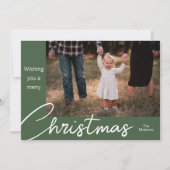 Modern Green Tree Family Photo Christmas Card シーズンカード (正面)