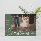 Modern Green Tree Family Photo Christmas Card シーズンカード (スタンド正面)