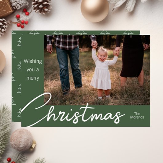 Modern Green Tree Family Photo Christmas Card シーズンカード