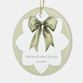 Modern Green Watercolor Bow Personalized Baby Name セラミックオーナメント (左)