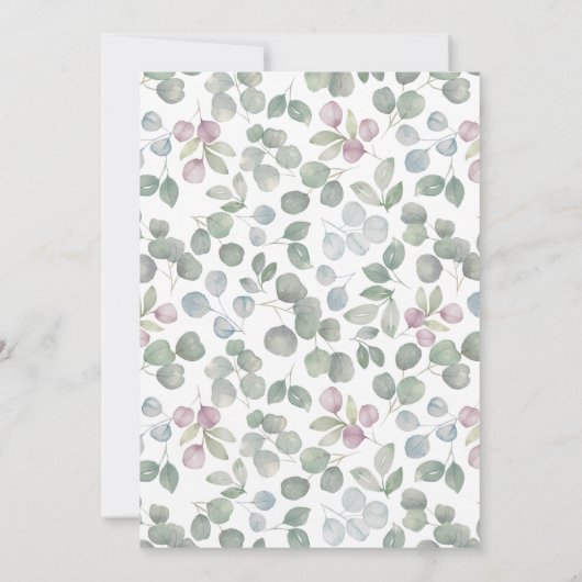 Modern Green Watercolor Eucalyptus Wedding 招待状 (裏面)