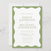 Modern Green Wavy Frame Wedding Invitation 招待状 (正面)