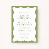 Modern Green Wavy Frame Wedding Invitation 招待状