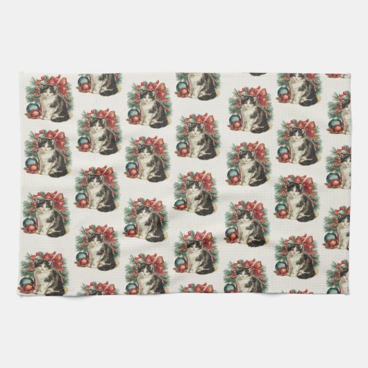 Modern Green Whimsical Christmas Kitchen Towel キッチンタオル (横)