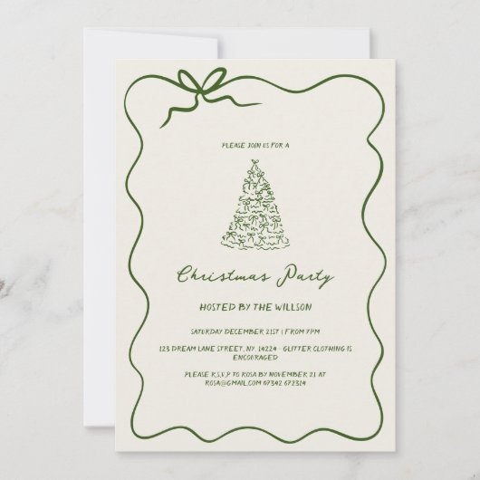 Modern Green Whimsical Christmas Party  招待状 (正面)