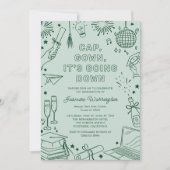 Modern Green Whimsical Doodle Graduation 招待状 (正面)