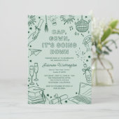 Modern Green Whimsical Doodle Graduation 招待状 (スタンド正面)