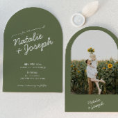Modern Green Whimsical Summer Photo Wedding Arched 招待状