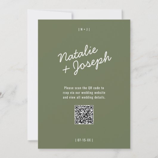 Modern Green Whimsical Summer QR Code Wedding 招待状 (裏面)