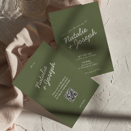Modern Green Whimsical Summer QR Code Wedding 招待状