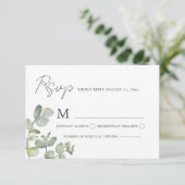 Modern Green & White Botanical Wedding 出欠カード (スタンド正面)