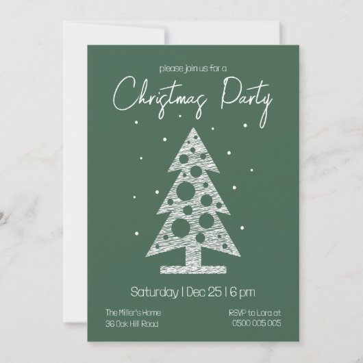 Modern Green & White Christmas Party Invitation シーズンカード (正面)