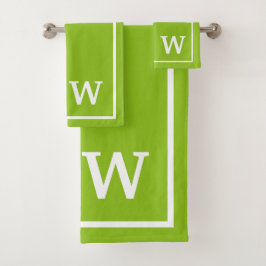 modern Green White Personalized Monogram  バスタオルセット