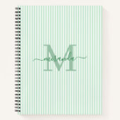 Modern Green & White Stripes Monogram Name ノートブック (正面)