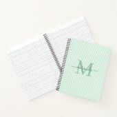 Modern Green & White Stripes Monogram Name ノートブック (内部)