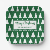 Modern Green White Tree Pattern Christmas Party ペーパープレート (正面)