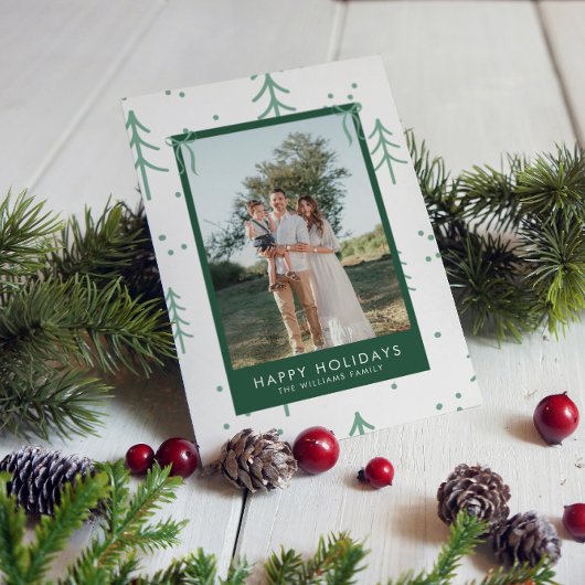 Modern Green Winter Tree Photo Holiday Card シーズンカード
