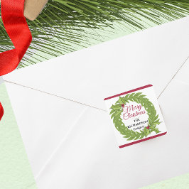 Modern Green Wreath Merry Christmas Personalized スクエアシール