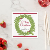 Modern Green Wreath Merry Christmas Personalized スタンダードカクテルナプキン (インサイチュ)