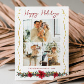 Modern Greenery Gold Happy Holidays 3 Photo シーズンカード