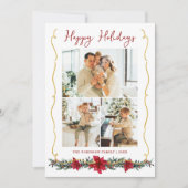 Modern Greenery Gold Happy Holidays 3 Photo シーズンカード (正面)