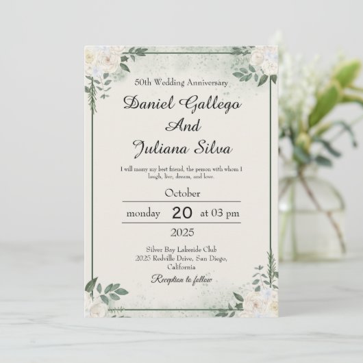 Modern Greenery Wedding Anniversary Invitations 招待状 (スタンド正面)