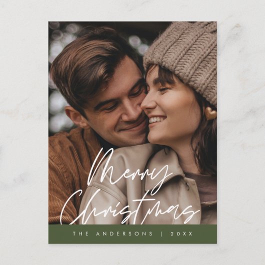 Modern Greeting, Merry Christmas Family Photo ポストカード (正面)