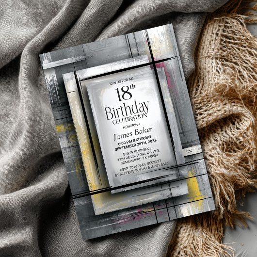 Modern Grey 18th Birthday Party 招待状